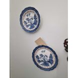 2 X Vintage Royal Doulton Booths Real Old Willow Fine China Wall Plate 17cm