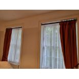 A Pair Of Drape Curtains Ring Top In Red Gold And Rust Stripe On Wooden Curtain Poles Span 200 X