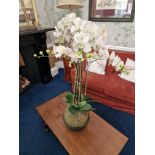 A Faux Orchid Plant In Glass Bowl Planter 90cm Tall