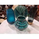 4 x Various Coloured Glass Decorative Vases