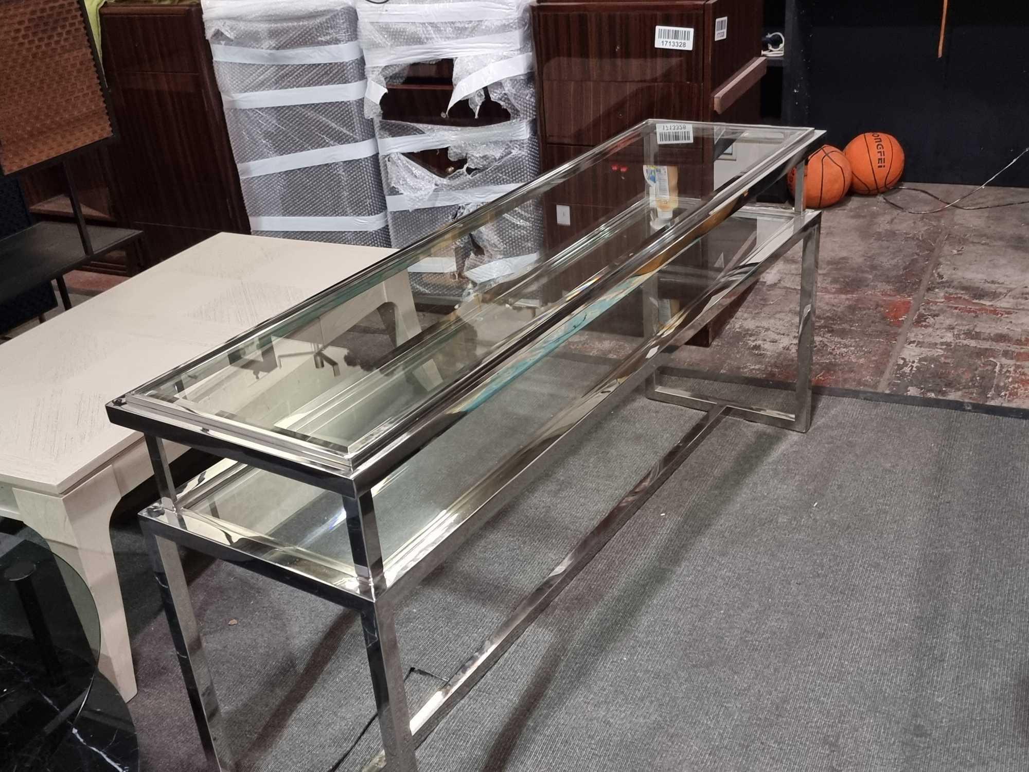 Cosenza Silver And Glass Console Table Ultra Modern And Luxurious Glass And Stainless Steel - Image 7 of 7