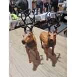 A Set of 2 x Leather Wrapped Deer with Antlers With Glass Eyes The Deer Have Glass Eyes And Is