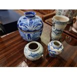 A Set Of Four Various Chinese Ceramic Pieces As Photographed Hand Painted Blue And White