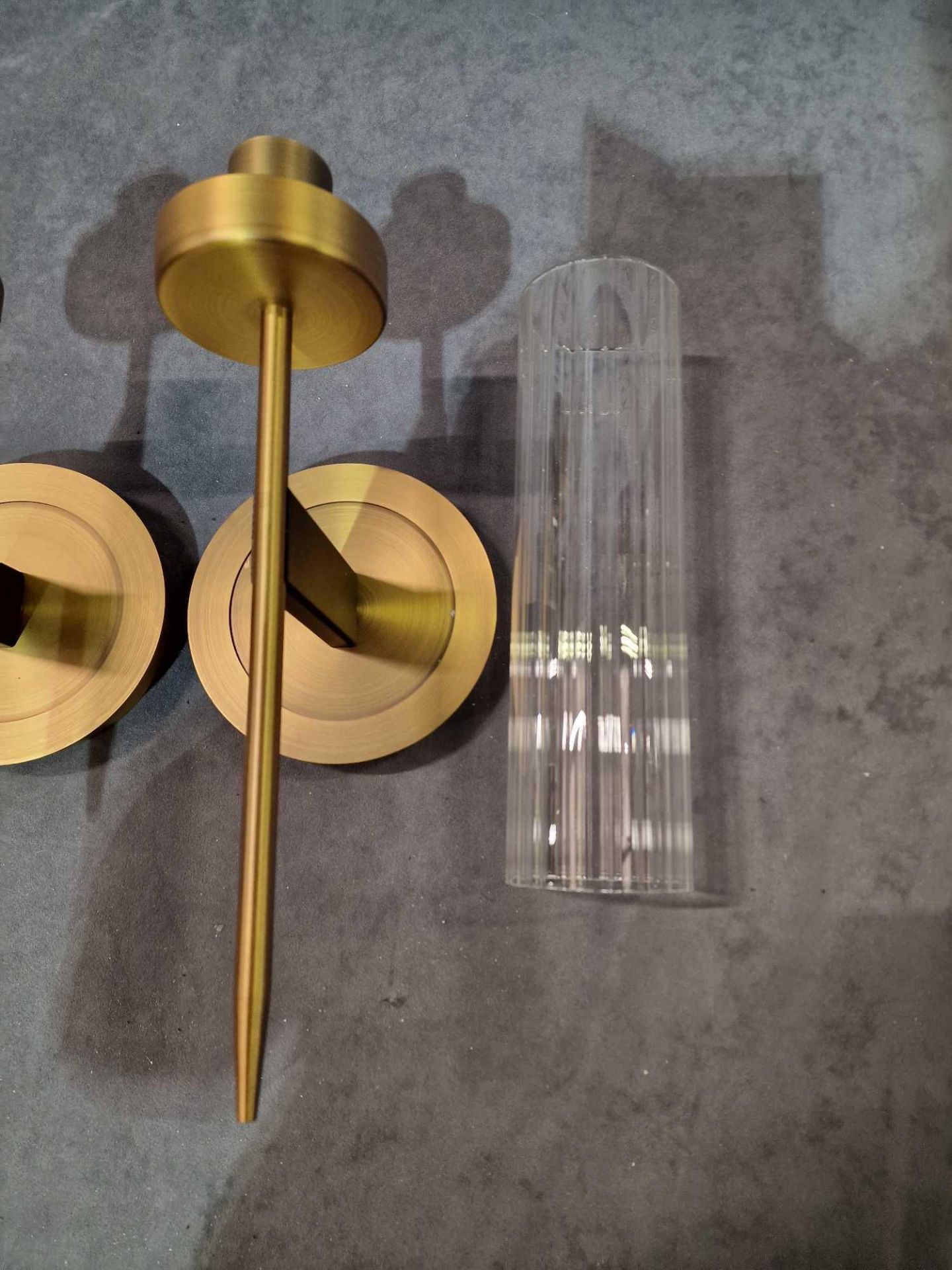 A pair of Kelly Wearstler For Visual Comfort Wall Light Sconces In Polished Brass With Glass Shade - Image 2 of 2