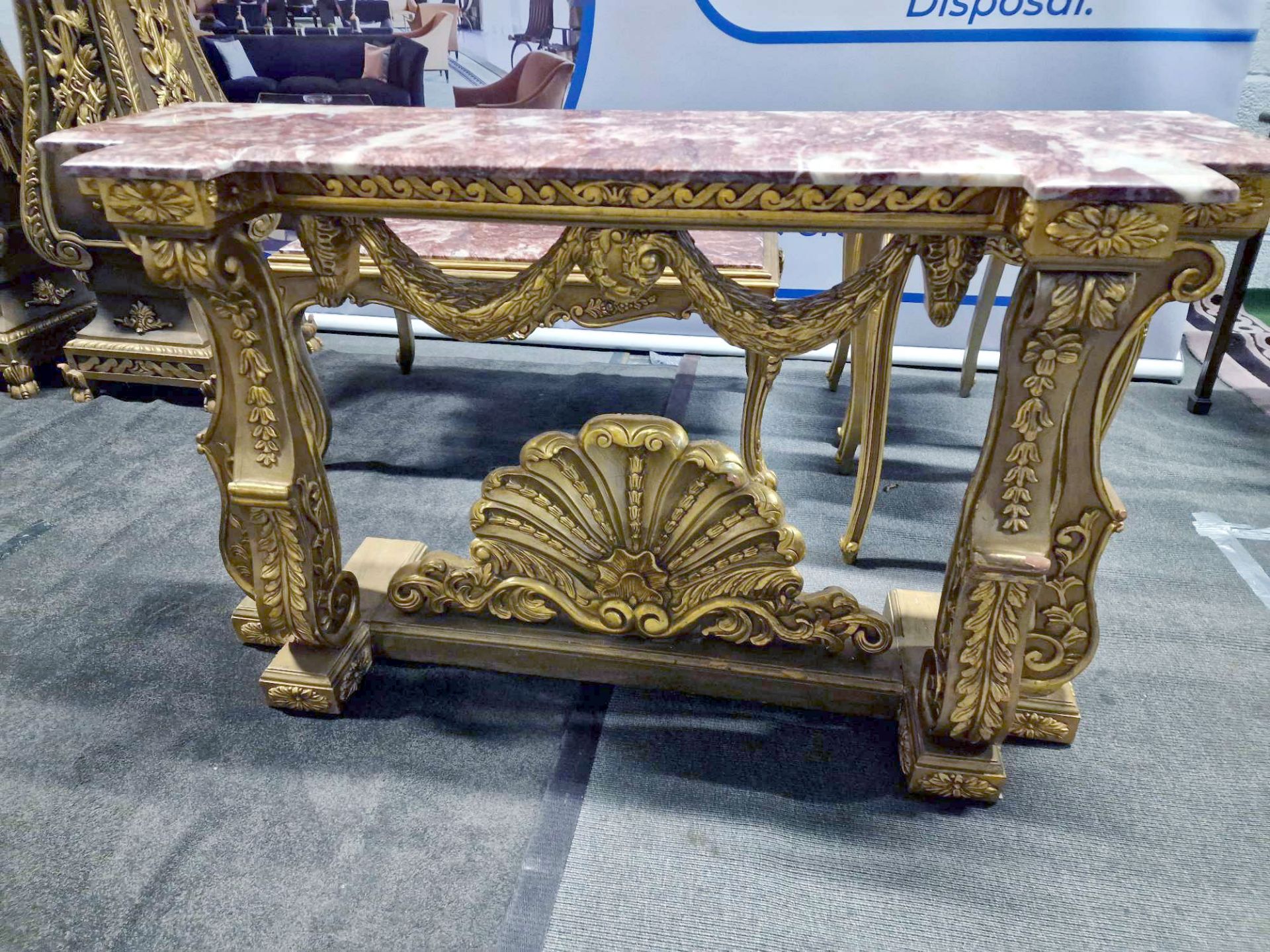 Italian Carved Gilt Wood Rococo Style Console Table The Bevelled Moulded And Thick Rosso Alicante - Image 15 of 24