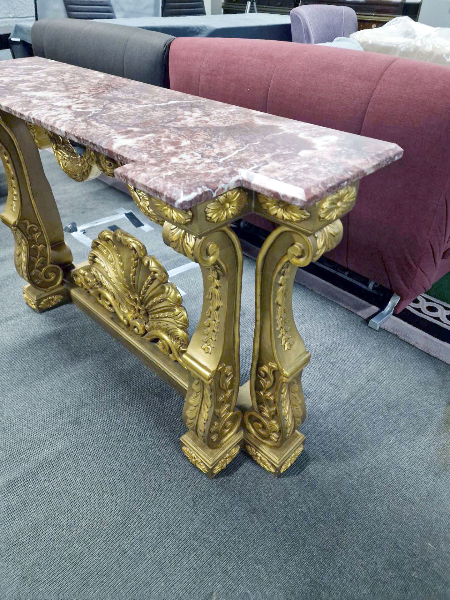 Italian Carved Gilt Wood Rococo Style Console Table The Bevelled Moulded And Thick Rosso Alicante - Image 10 of 16