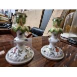 A Pair of Meissen Porcelain German Floral and Bird Candlestick Holders Impressed Mark on Base 16cm