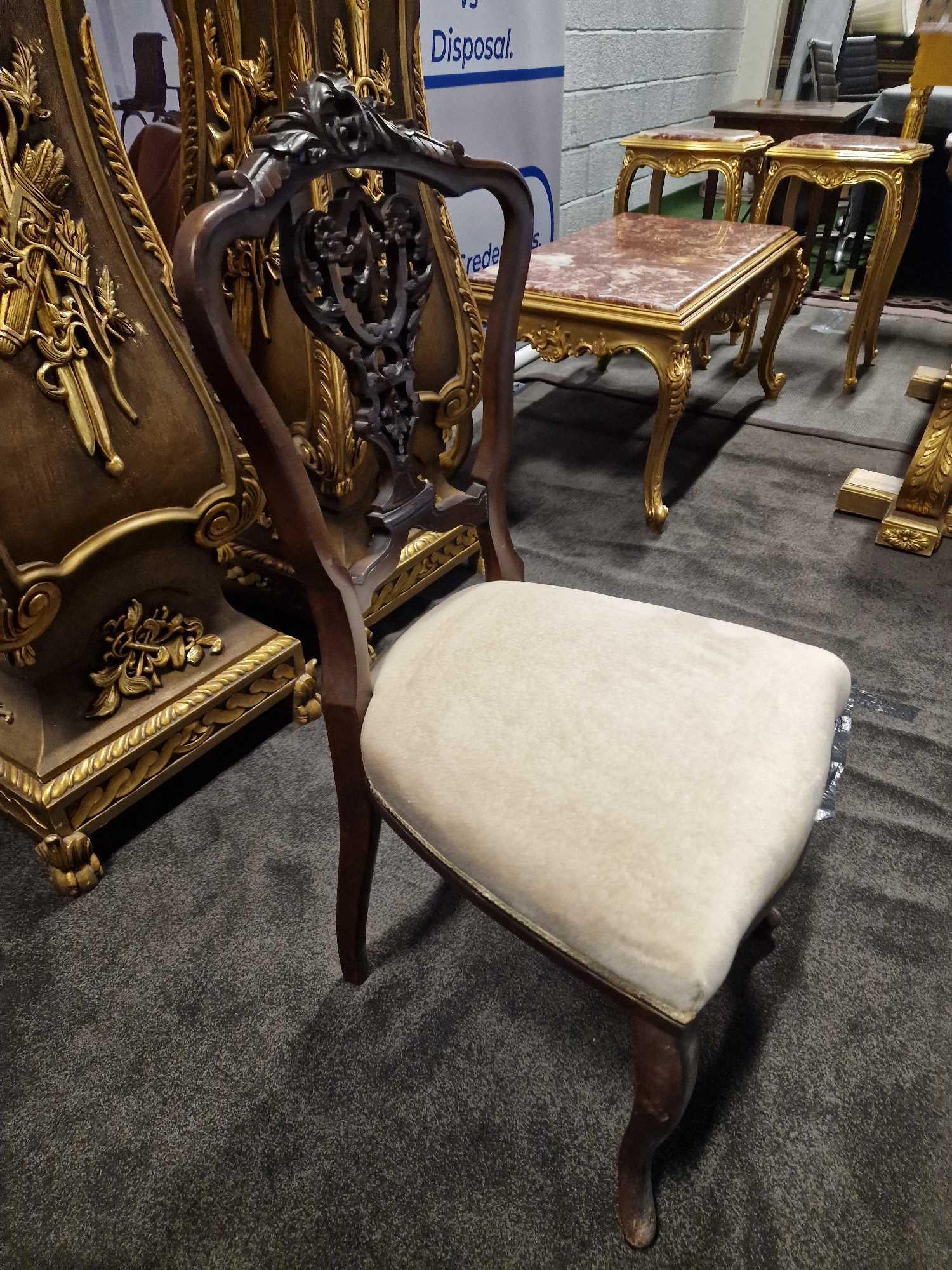 An Elegant Set of 4 Victorian Dining Chairs Elaborately Carved Top Rail And Shield Backs The Seats - Image 12 of 17