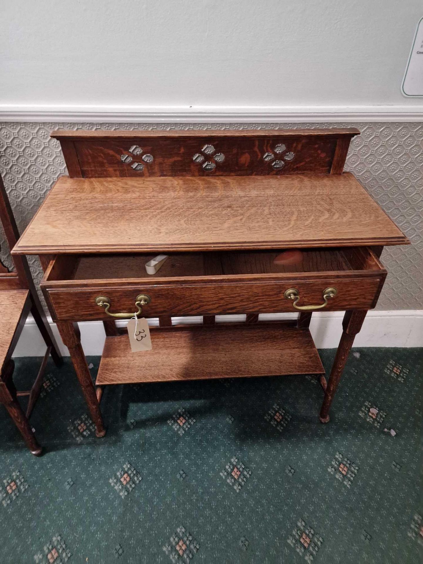 A Victorian Oak Stained Hall Table  Raised Carved Moulded Back Above A Beautifully Figured Top - Image 2 of 6