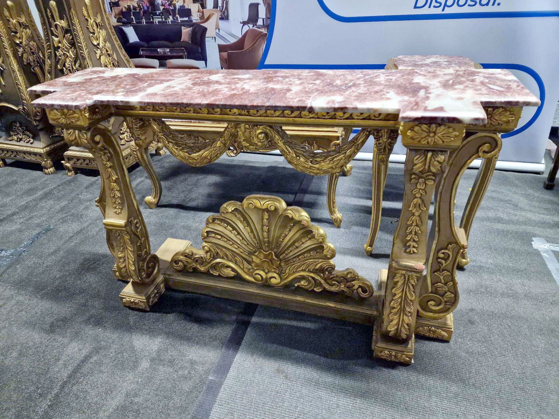 Italian Carved Gilt Wood Rococo Style Console Table The Bevelled Moulded And Thick Rosso Alicante - Image 12 of 24