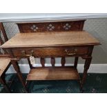 A Victorian Oak Stained Hall Table  Raised Carved Moulded Back Above A Beautifully Figured Top