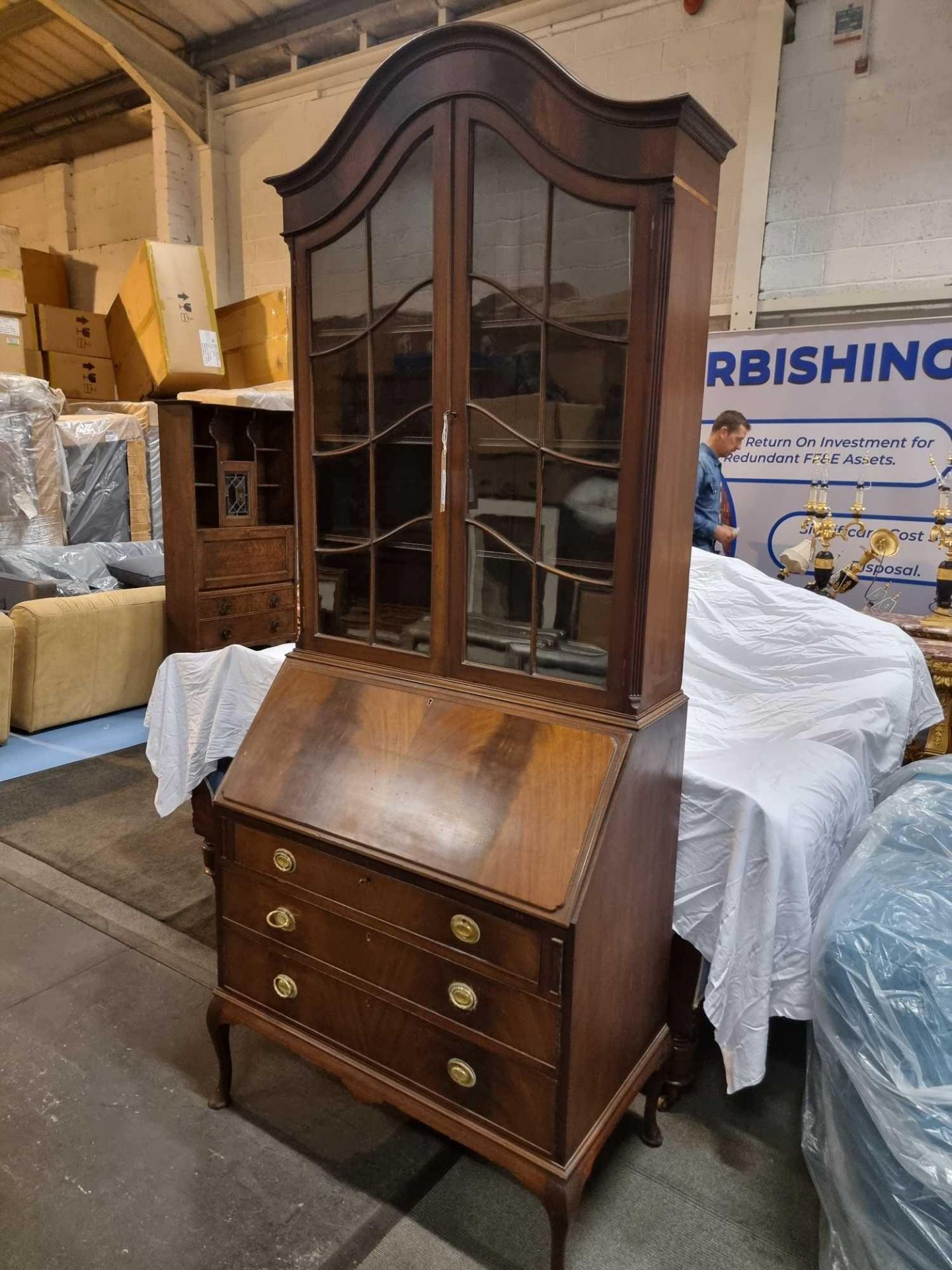 Mahogany Secretaire Bookcase By P E Gane Ltd, 1909-1954, Bristol, Furnishers Surmounted By Double - Image 2 of 15