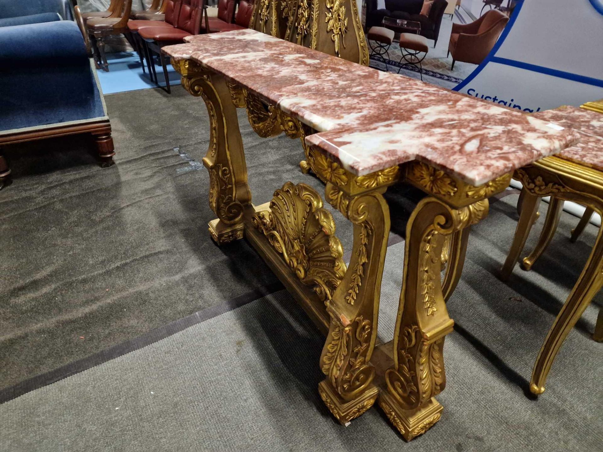 Italian Carved Gilt Wood Rococo Style Console Table The Bevelled Moulded And Thick Rosso Alicante - Image 19 of 24