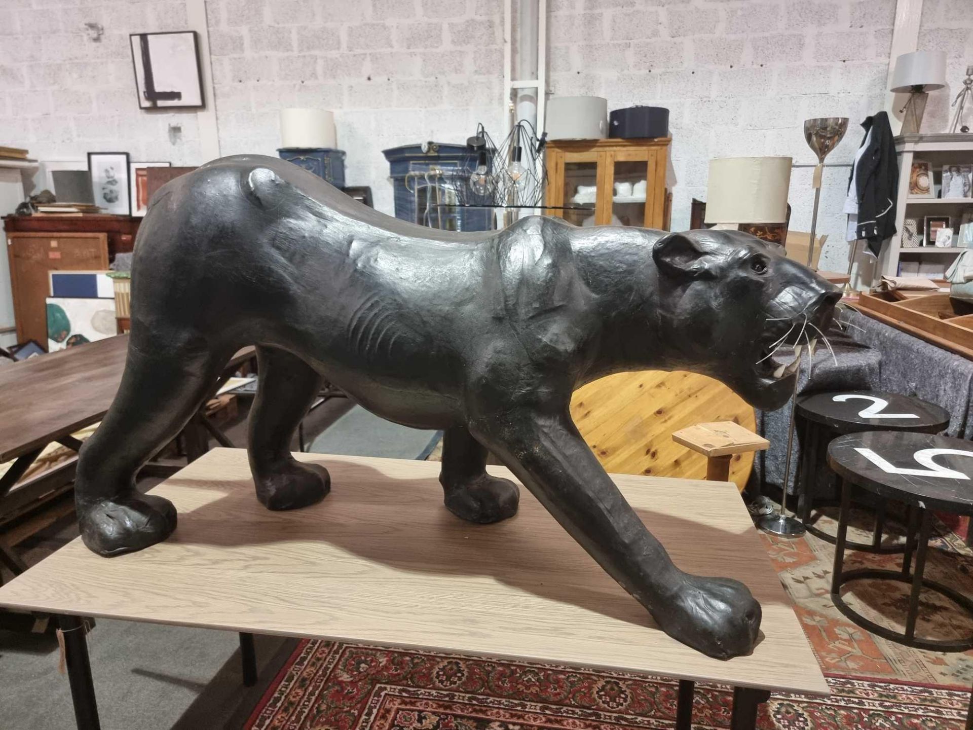 Huge Leather Black Panther A Stunning Quality 20th Century Leather Black Panther In Lovely Worn