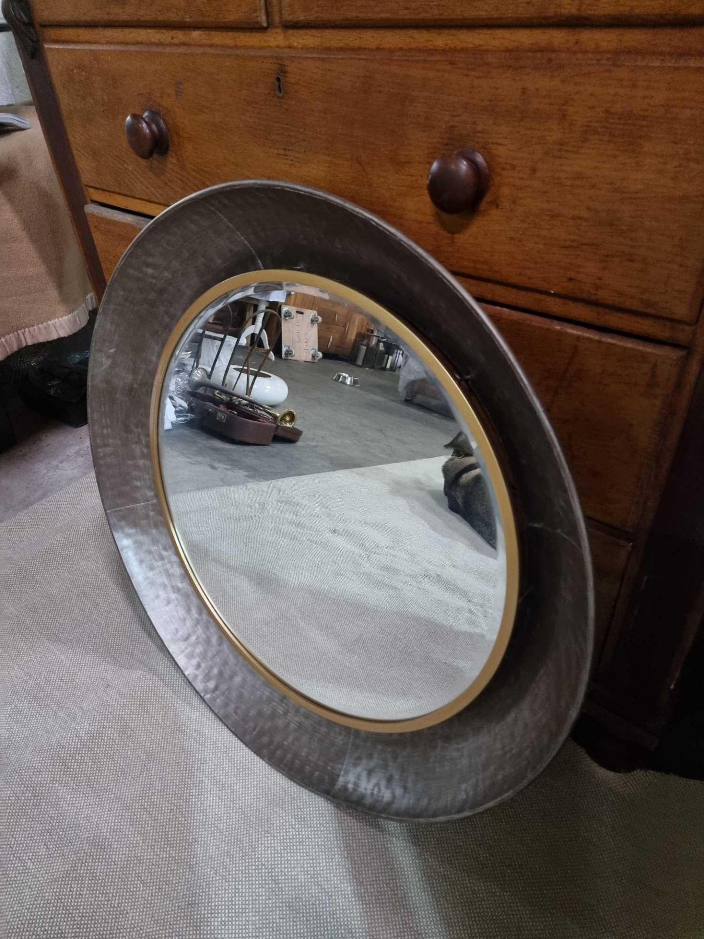 Large Accent Mirror Hand Hammered Torch Fired Gold And Bronzed Industrial Cache Wall Mirror 88cm - Bild 4 aus 5