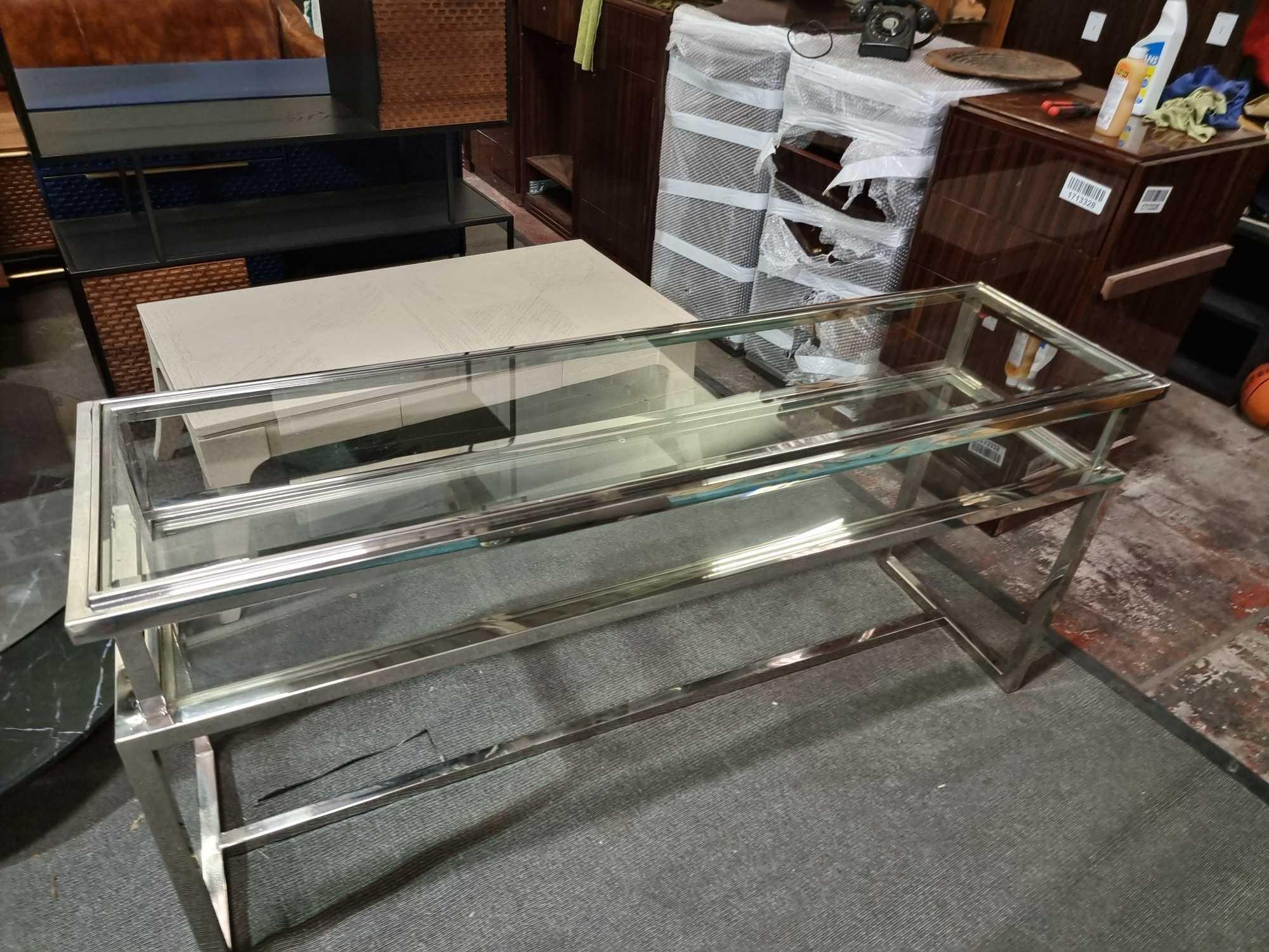 Cosenza Silver And Glass Console Table Ultra Modern And Luxurious Glass And Stainless Steel - Image 3 of 7