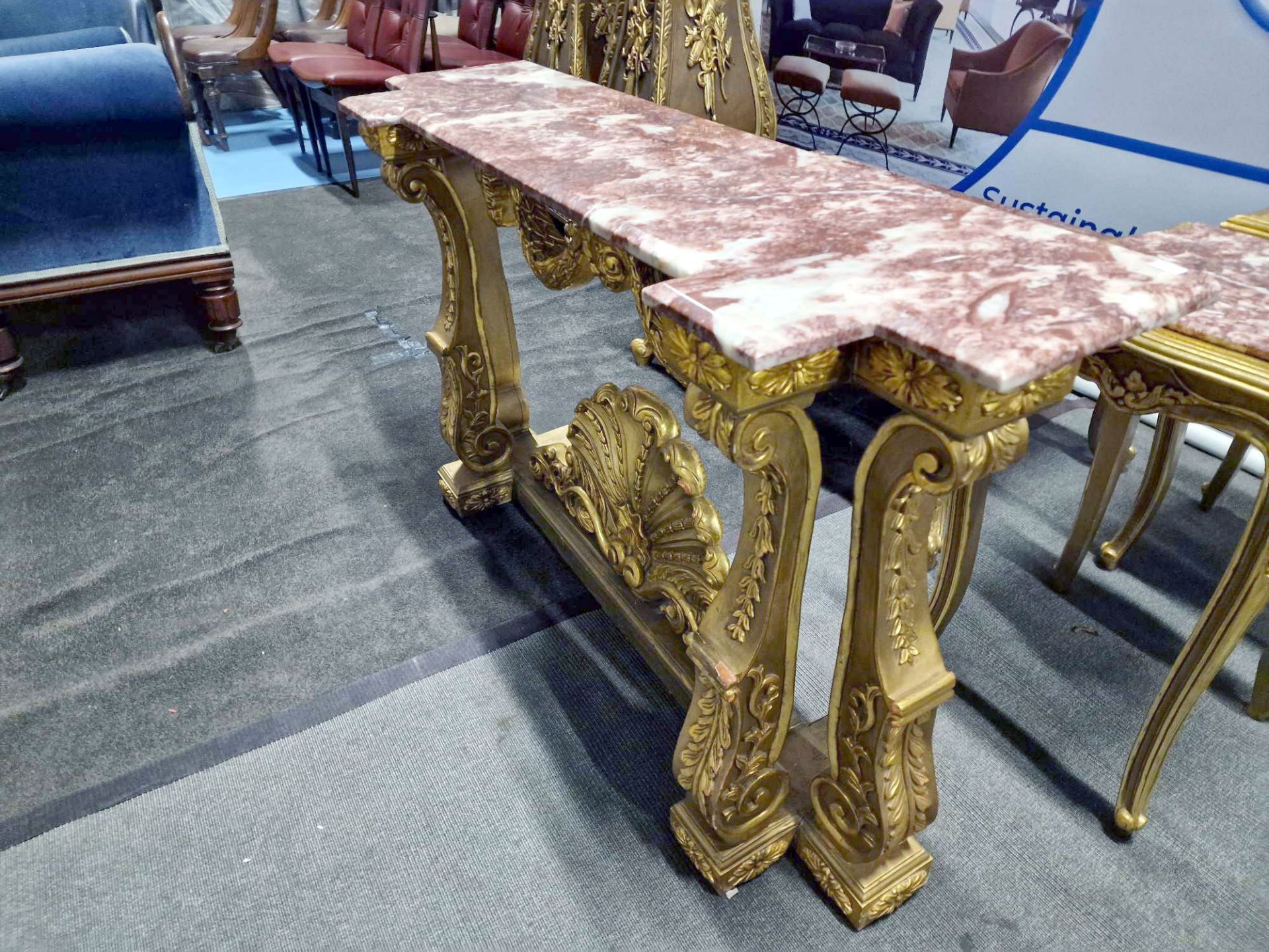 Italian Carved Gilt Wood Rococo Style Console Table The Bevelled Moulded And Thick Rosso Alicante - Image 20 of 24