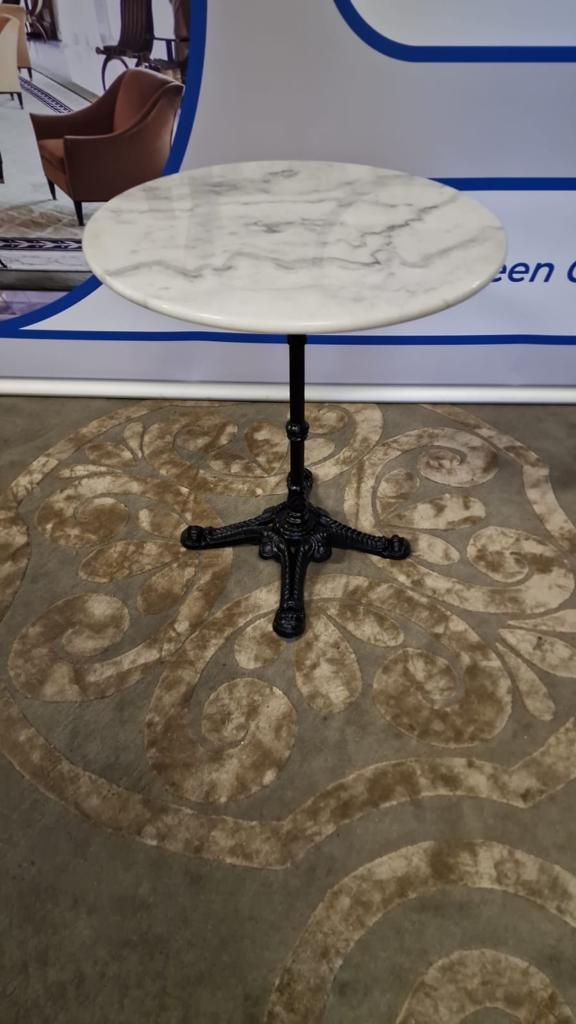 French Cast Iron Pedestal Cafe Table With Carrara White Marble Top 66 x 72 cm