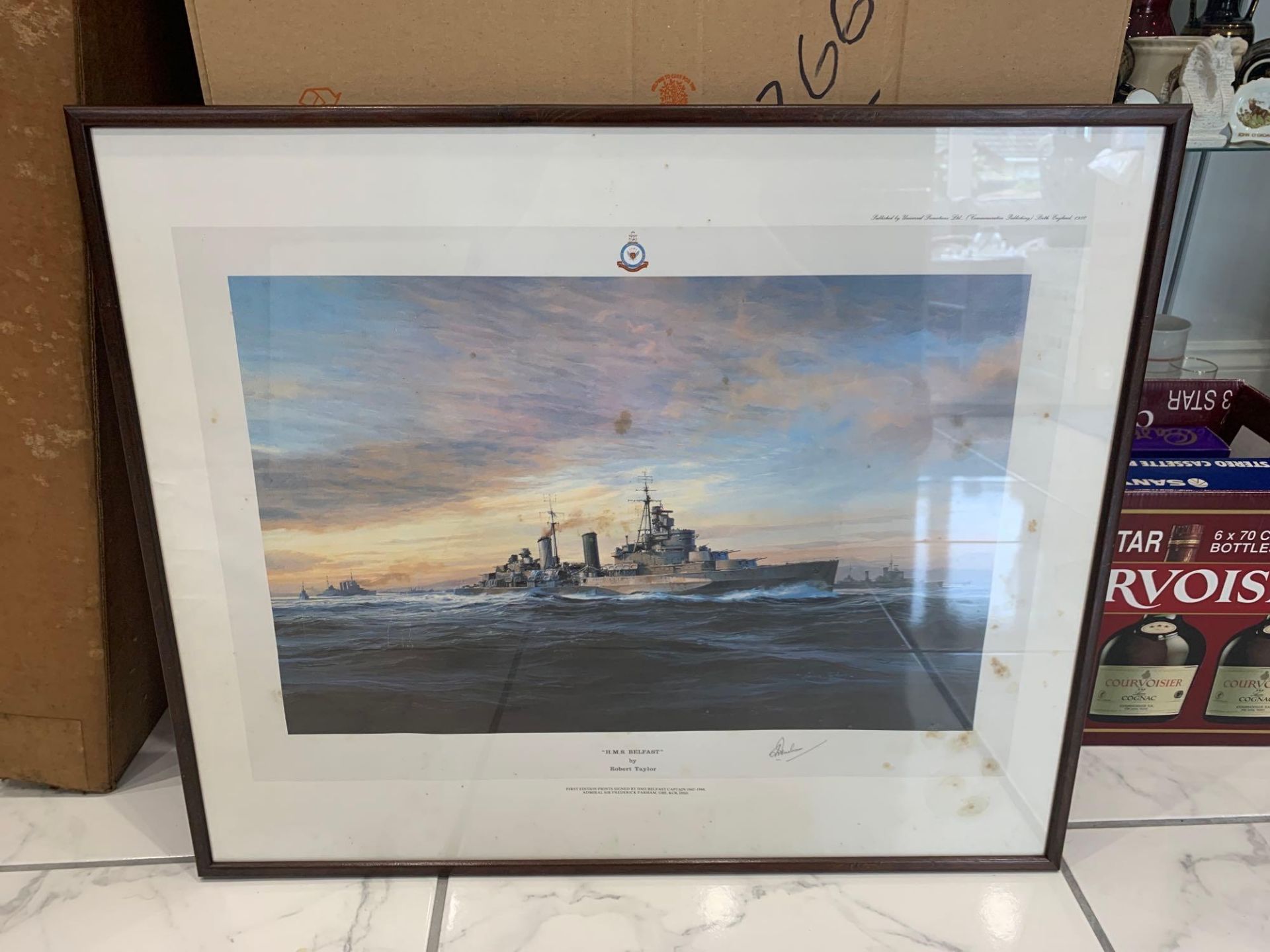 Robert Taylor First Edition Print HMS Belfast Signed By Belfast Captain Sir Frederick Parham GBE KCB
