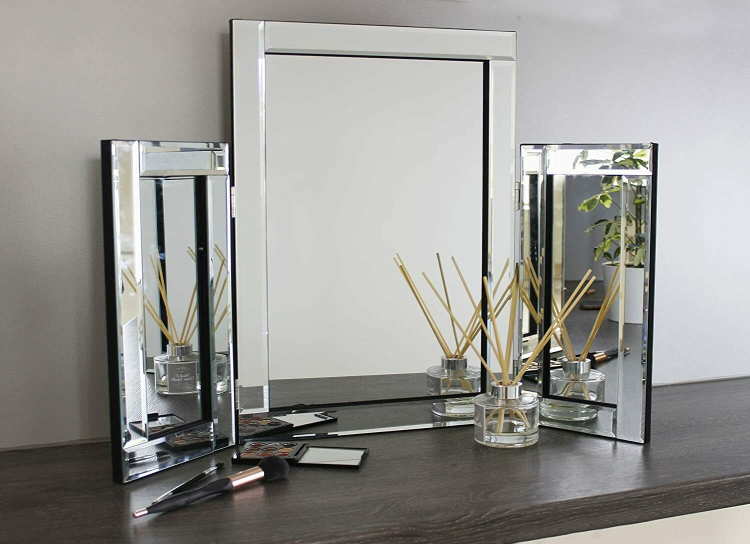 Clarissa Silver Glass Framed Dressing Table Venetian Tri-Fold Mirror 78 x 53cm
