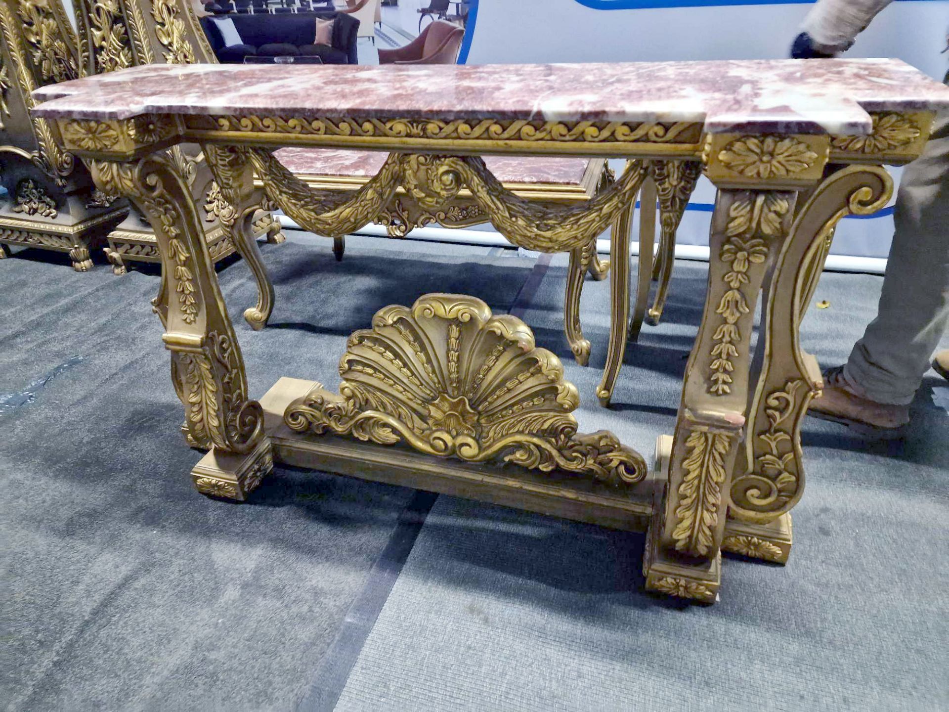 Italian Carved Gilt Wood Rococo Style Console Table The Bevelled Moulded And Thick Rosso Alicante - Image 9 of 24