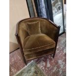 Regency Mahogany Framed Tub Chair Upholstered In Brown Velvet Seat Pitch 55cm x 64cm Wide x 77cm