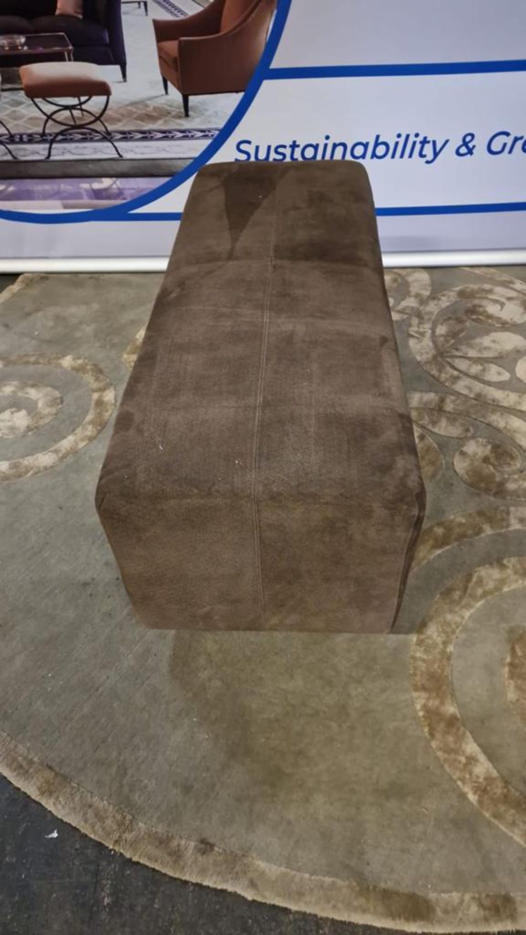 Brown Upholstered Ottoman Bench On A Cross Wooden Base 120 x 47 x 46cm - Image 2 of 2