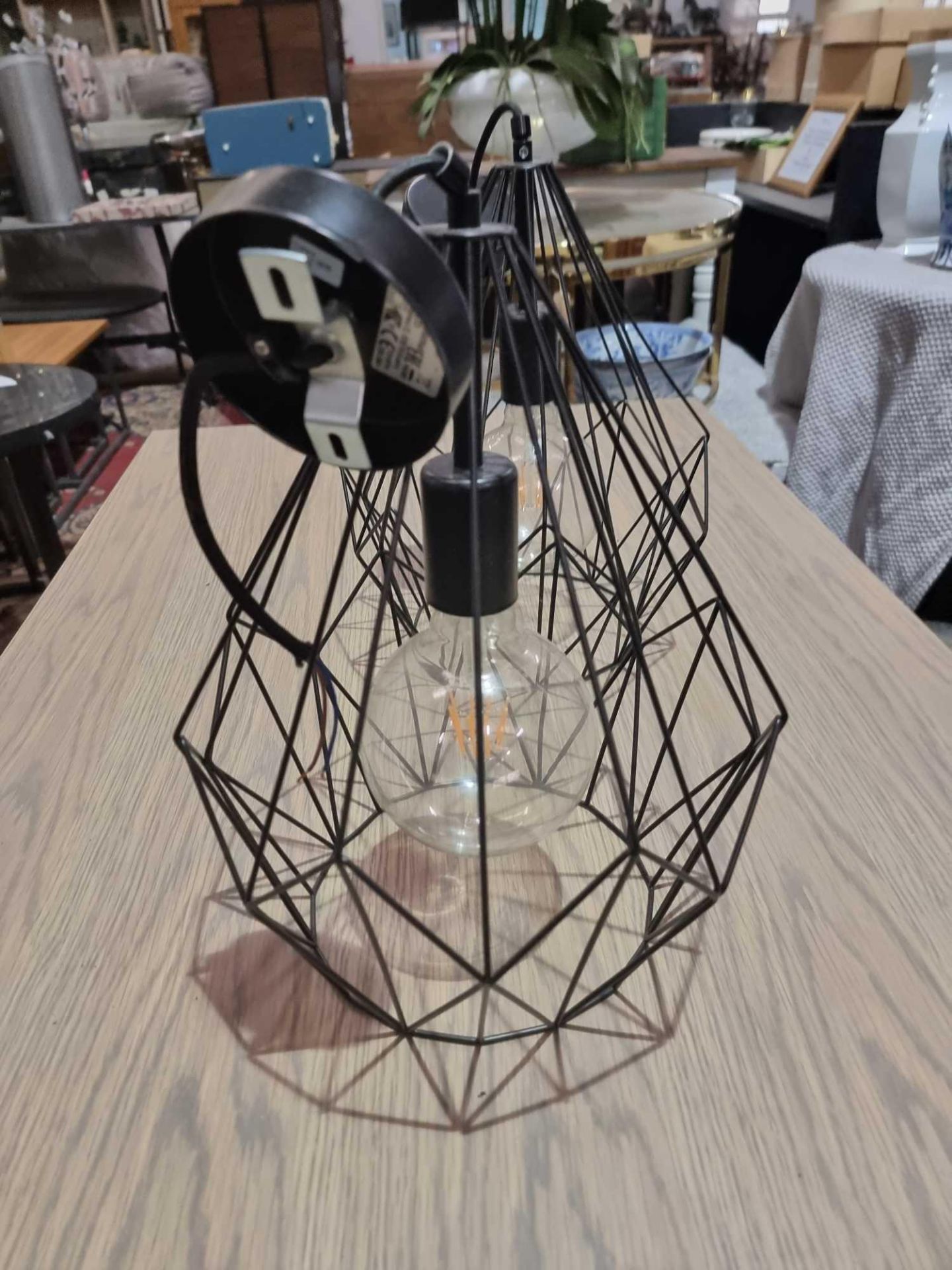 2 x Eglo Carlton Pendant Lights The Pendant Light Features A Black Diamond-Shaped Caged Body. The - Image 5 of 5