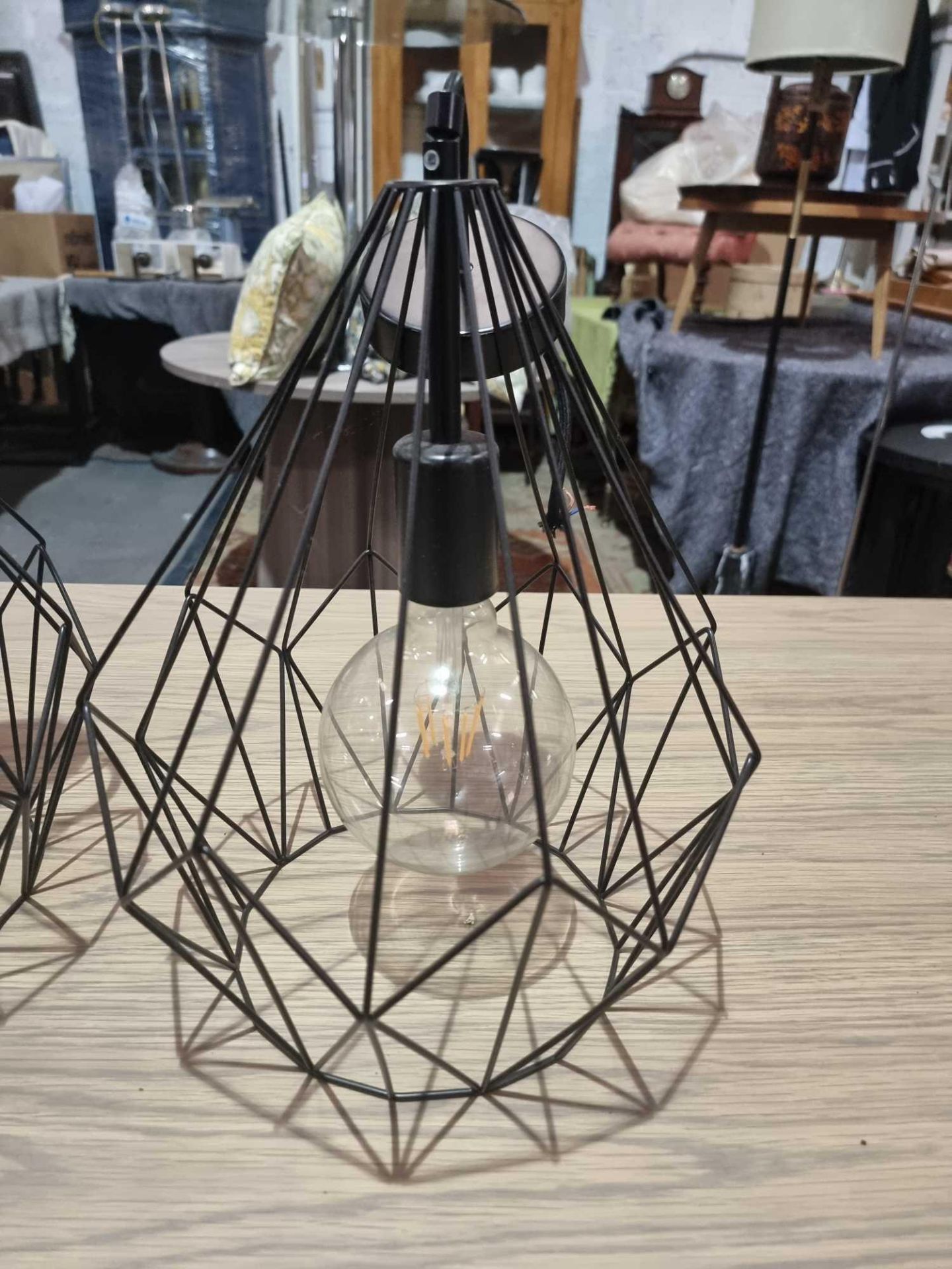 2 x Eglo Carlton Pendant Lights The Pendant Light Features A Black Diamond-Shaped Caged Body. The - Image 3 of 5