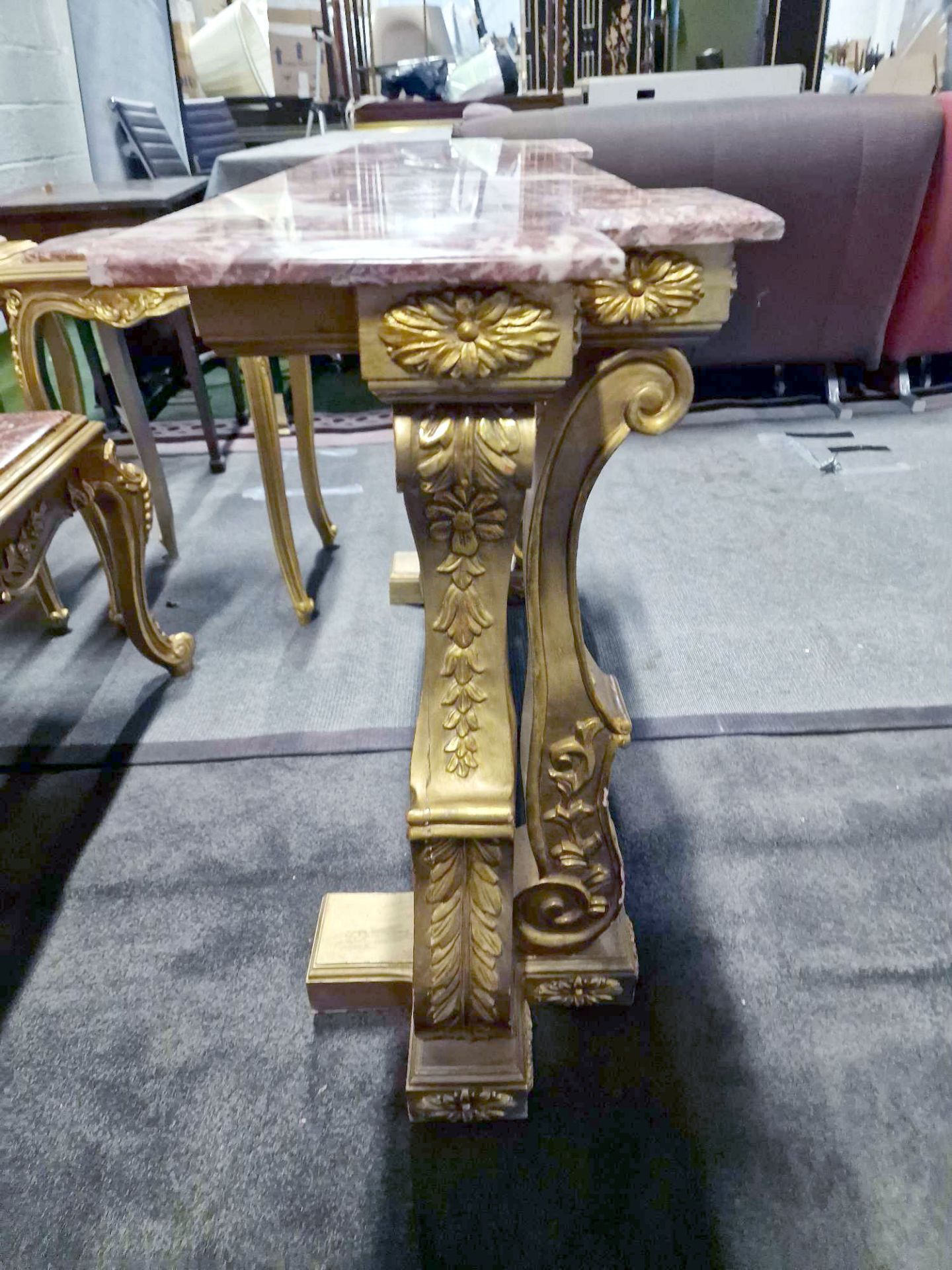 Italian Carved Gilt Wood Rococo Style Console Table The Bevelled Moulded And Thick Rosso Alicante - Image 24 of 24