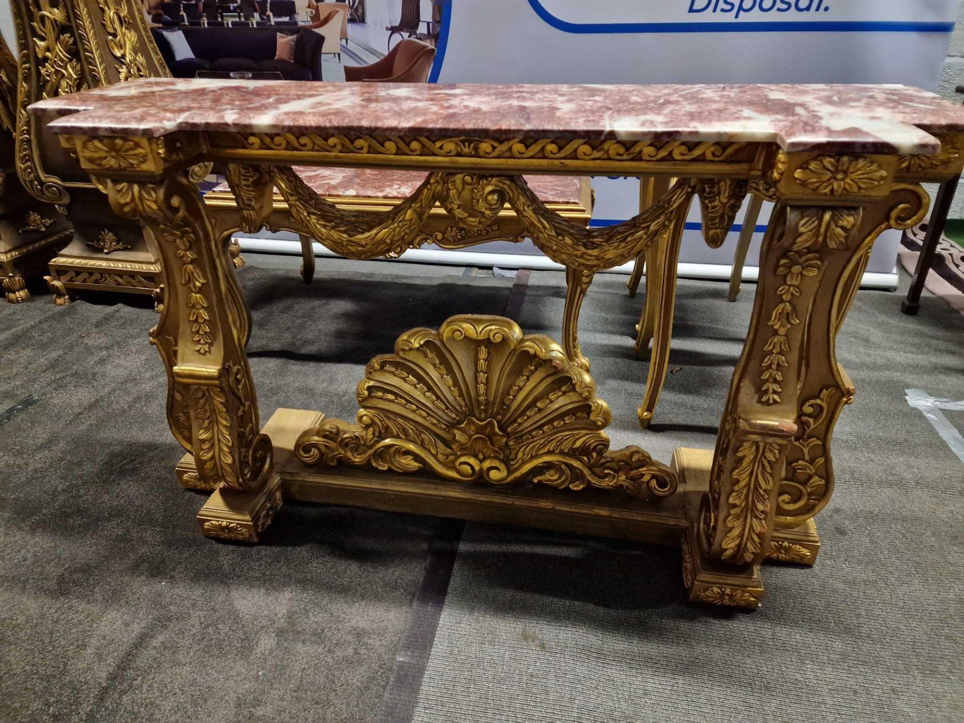 Italian Carved Gilt Wood Rococo Style Console Table The Bevelled Moulded And Thick Rosso Alicante - Image 14 of 24