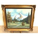 K Bowman Original English Oil Painting Plein Air Landscape Pine Forest Mountain Scene It Is A