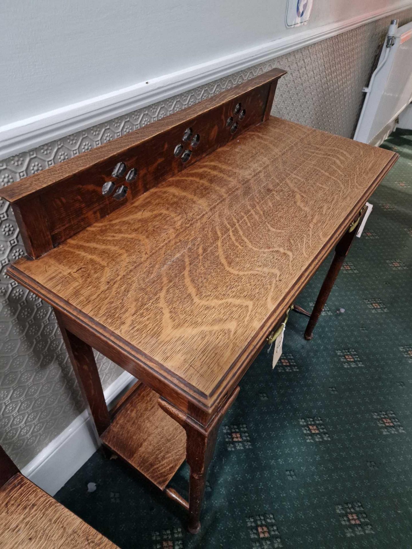 A Victorian Oak Stained Hall Table  Raised Carved Moulded Back Above A Beautifully Figured Top - Image 3 of 6