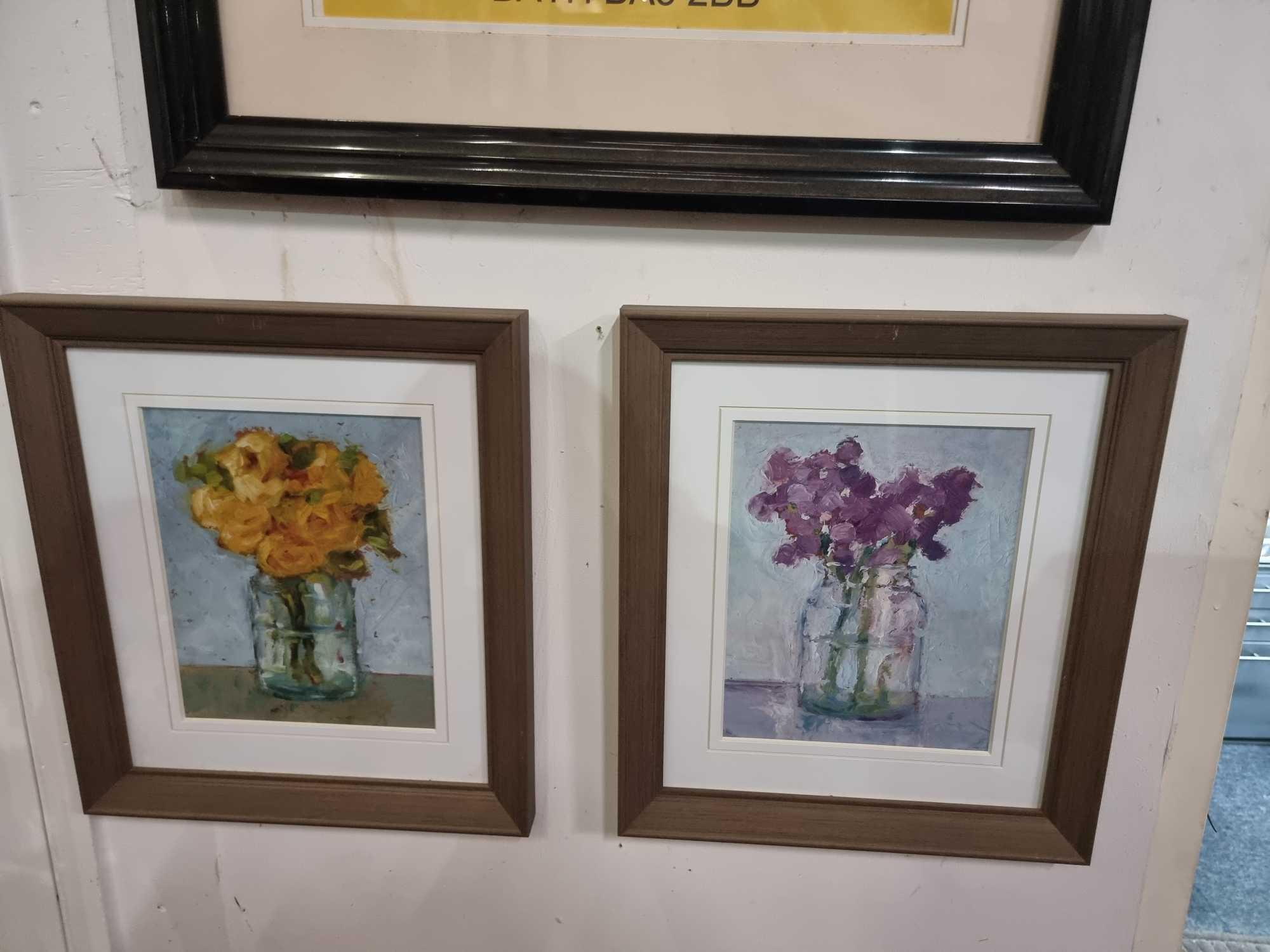 A Set Of Two Prints Depicting Still Life Watercolour Paintings Of Flowers In A Glass Jar In Modern