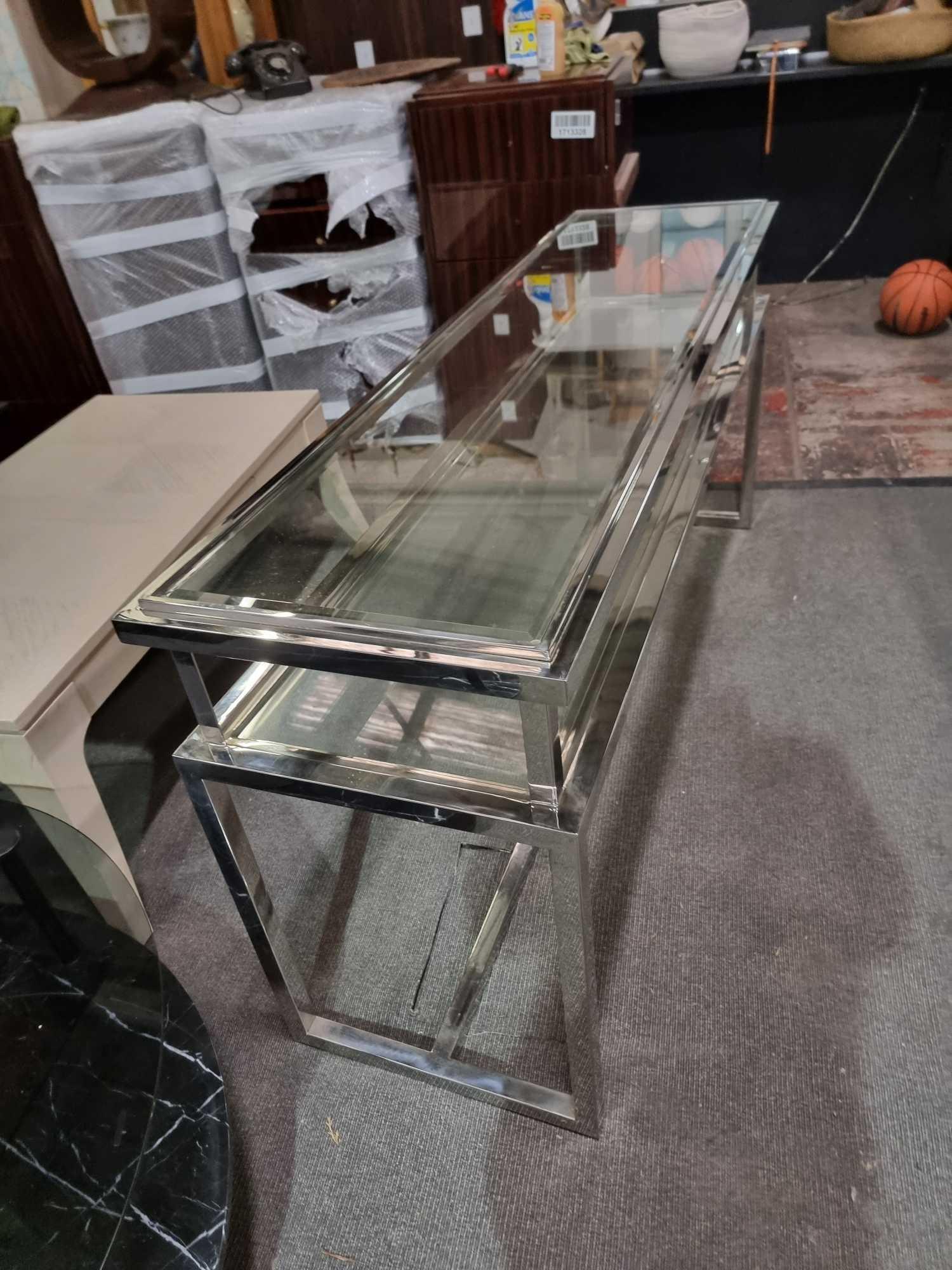 Cosenza Silver And Glass Console Table Ultra Modern And Luxurious Glass And Stainless Steel - Image 5 of 7