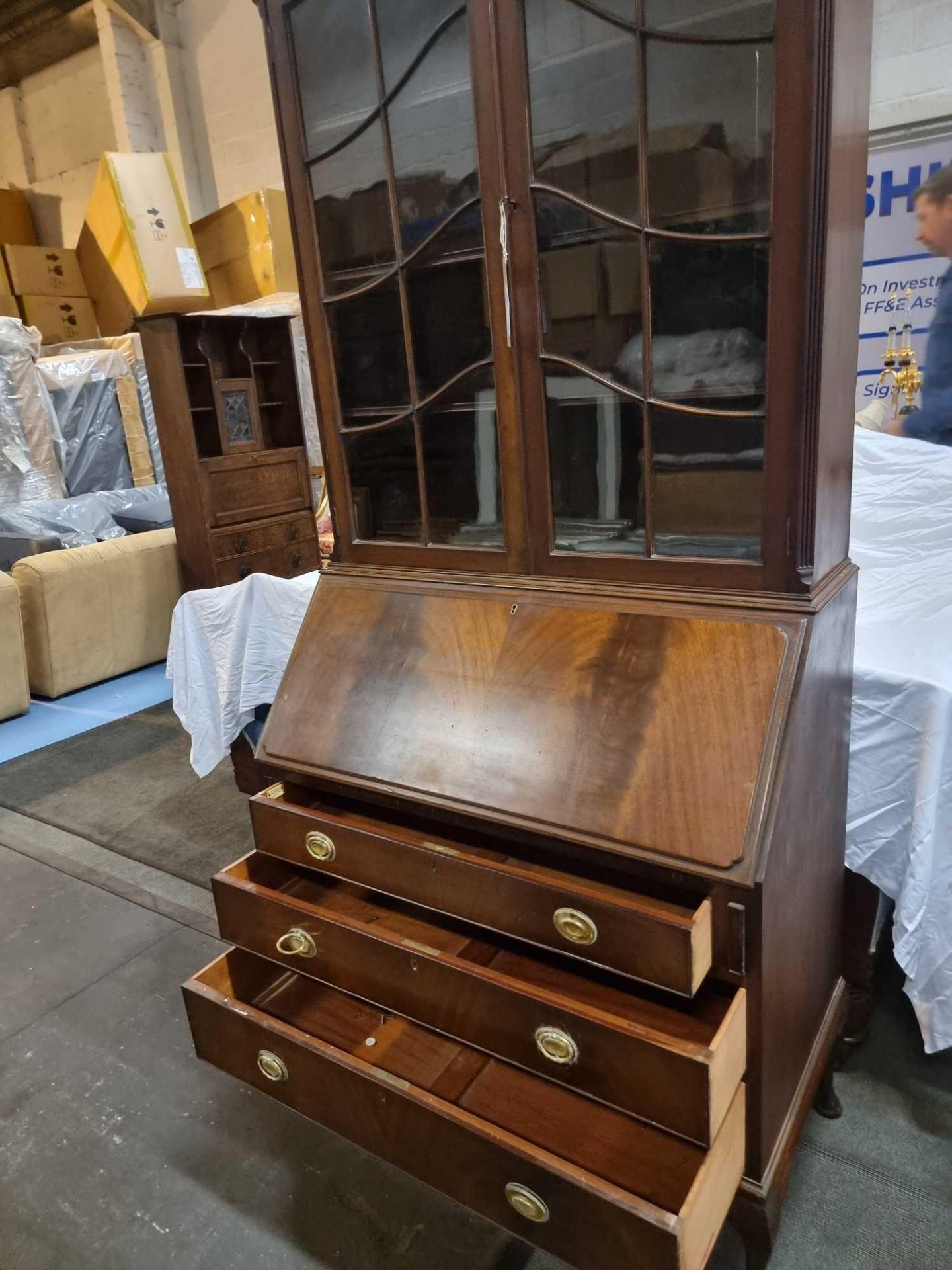 Mahogany Secretaire Bookcase By P E Gane Ltd, 1909-1954, Bristol, Furnishers Surmounted By Double - Image 11 of 15