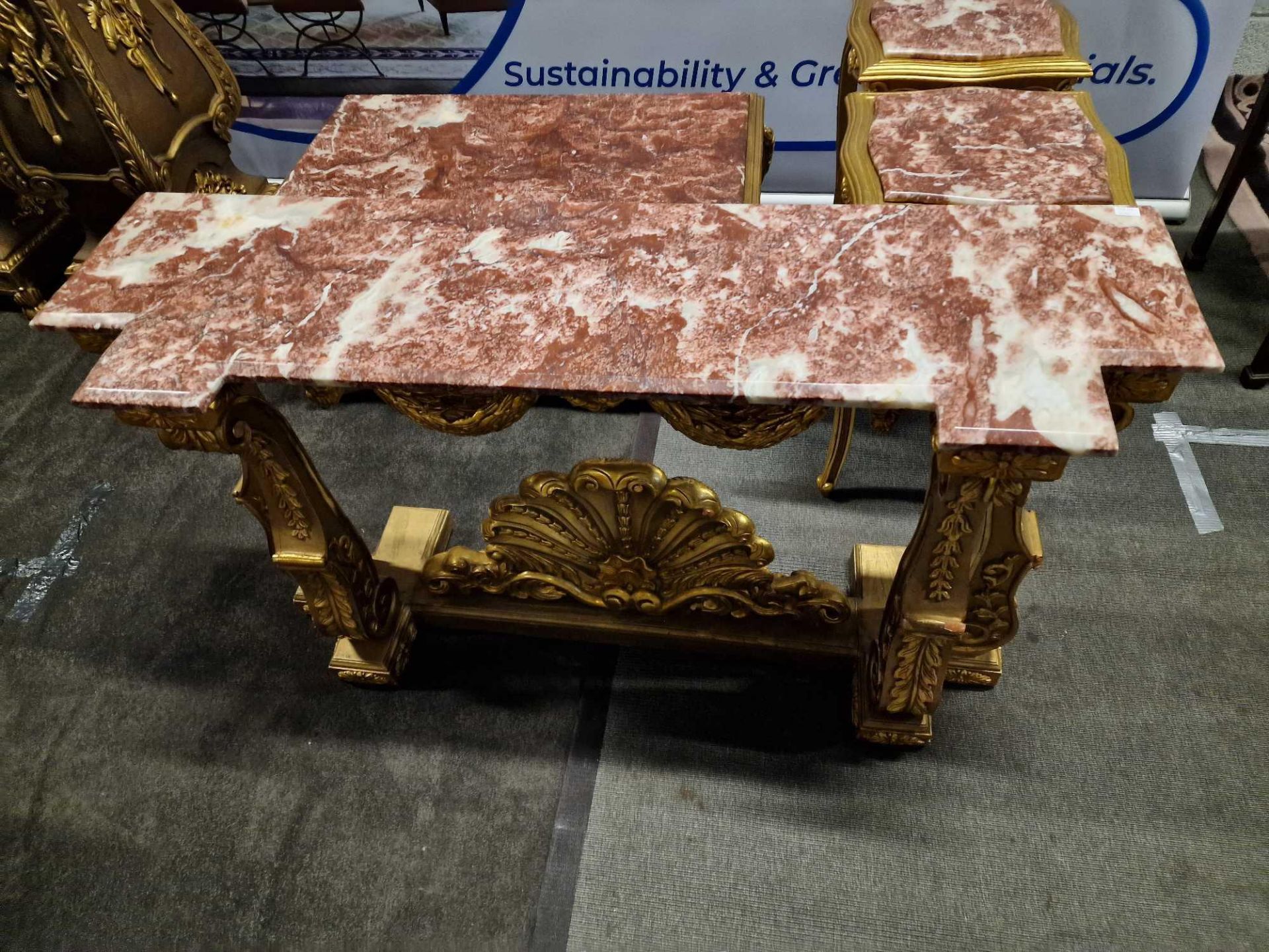 Italian Carved Gilt Wood Rococo Style Console Table The Bevelled Moulded And Thick Rosso Alicante - Image 17 of 24