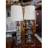 A Pair Of Heathfield And Co Berlin Crystal Medium Table Lamp With Solid Crystal Cube Detail To