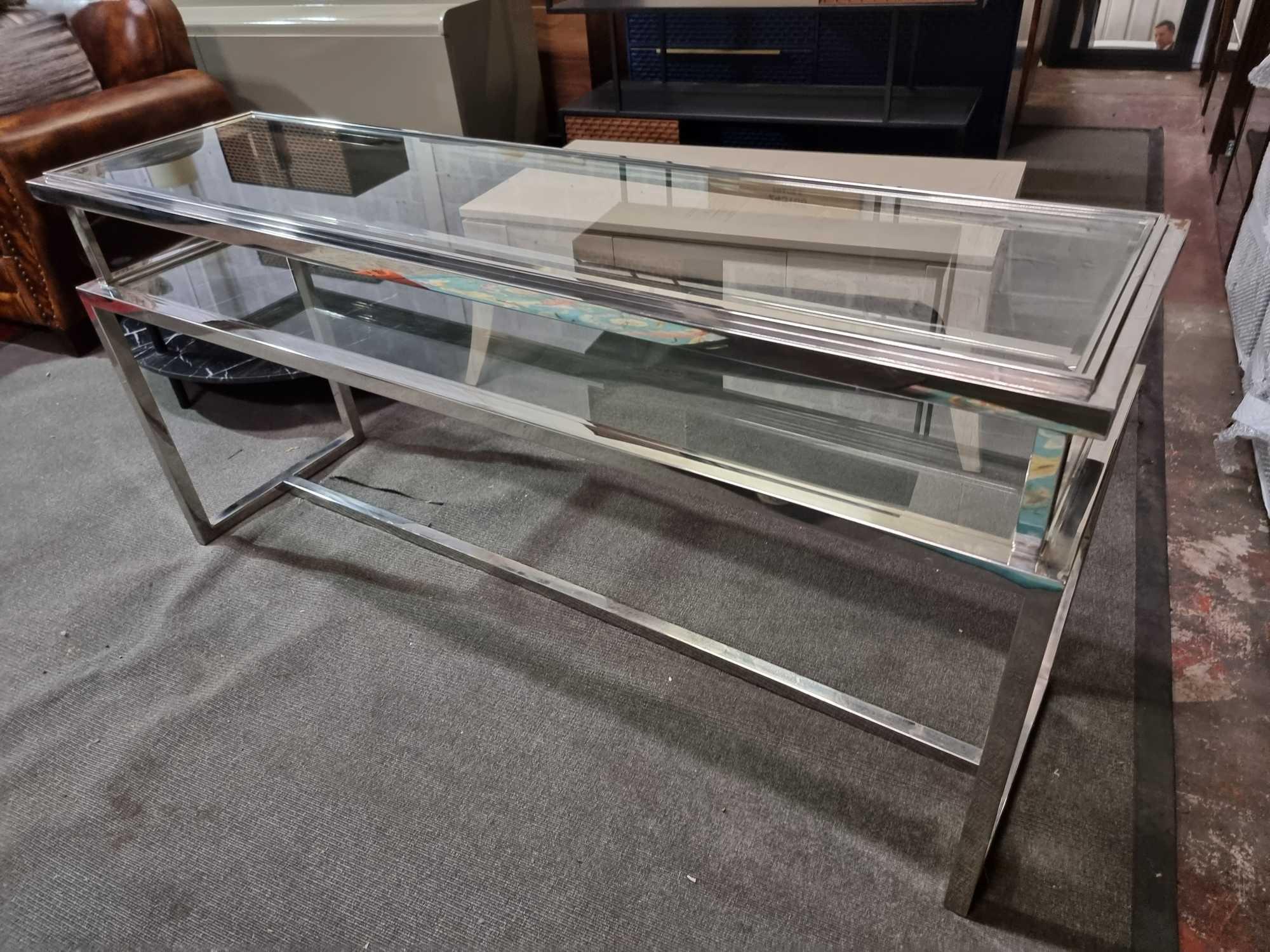Cosenza Silver And Glass Console Table Ultra Modern And Luxurious Glass And Stainless Steel