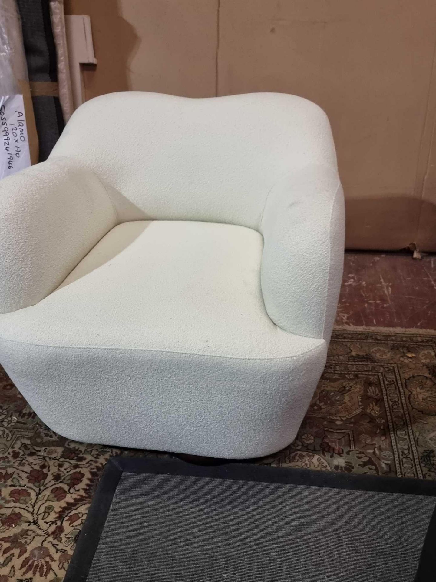 Savoy Boucle Armchair- A Swivel Chair In Contemporary Style Dressed In Fine Snow White Boucle Fabric - Image 3 of 6
