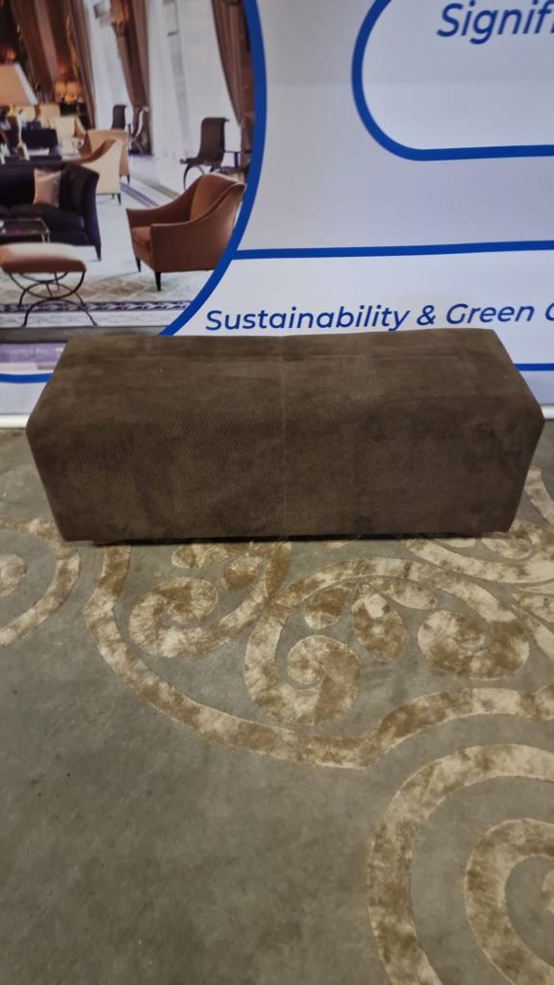 Brown Upholstered Ottoman Bench On A Cross Wooden Base 120 x 47 x 46cm