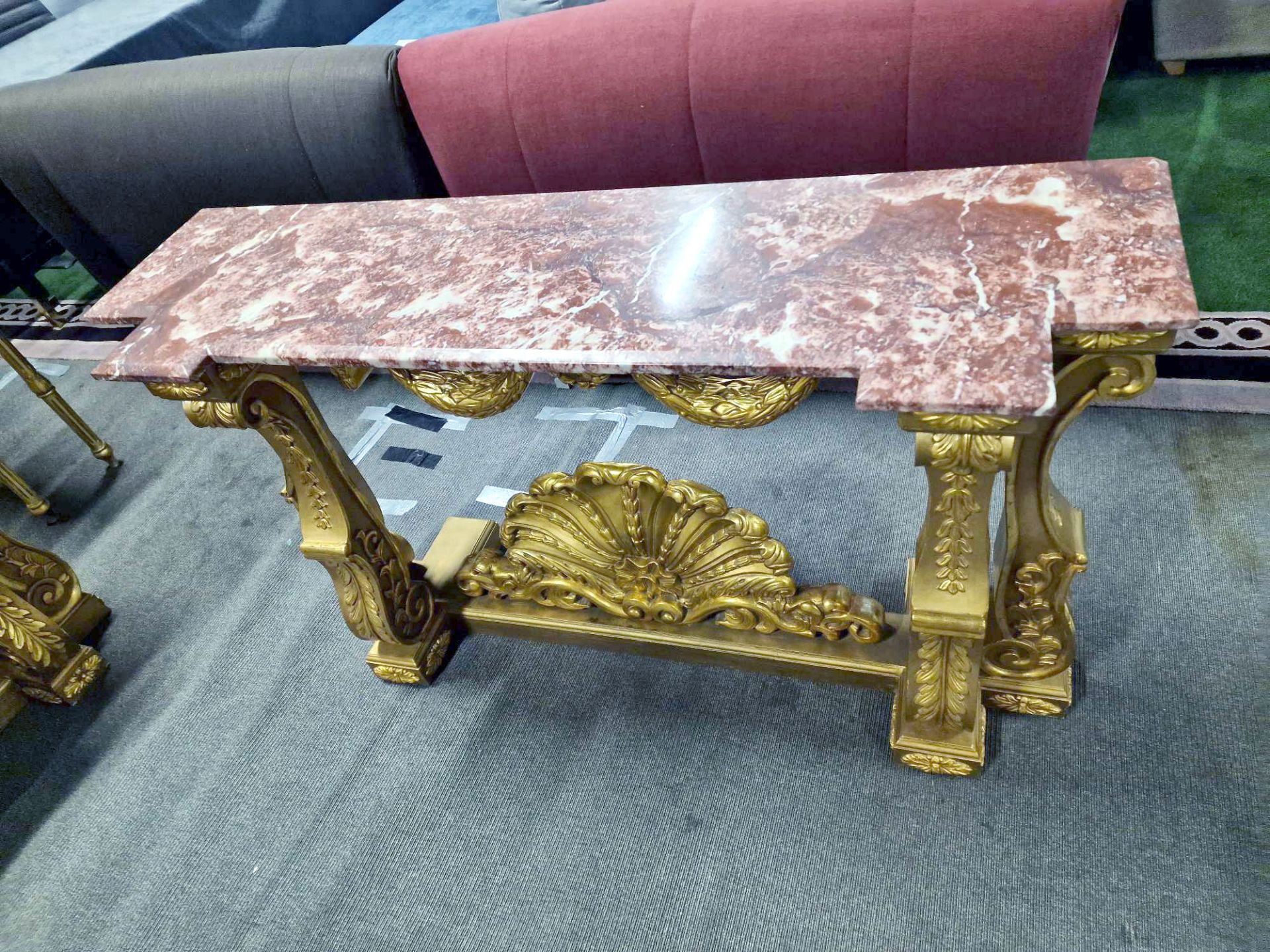 Italian Carved Gilt Wood Rococo Style Console Table The Bevelled Moulded And Thick Rosso Alicante - Image 7 of 16