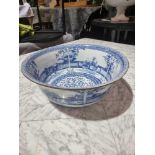 Maitland Smith Hand Made Porcelain Chinoiserie Bowl Elaborately Decorated With Children Landscapes