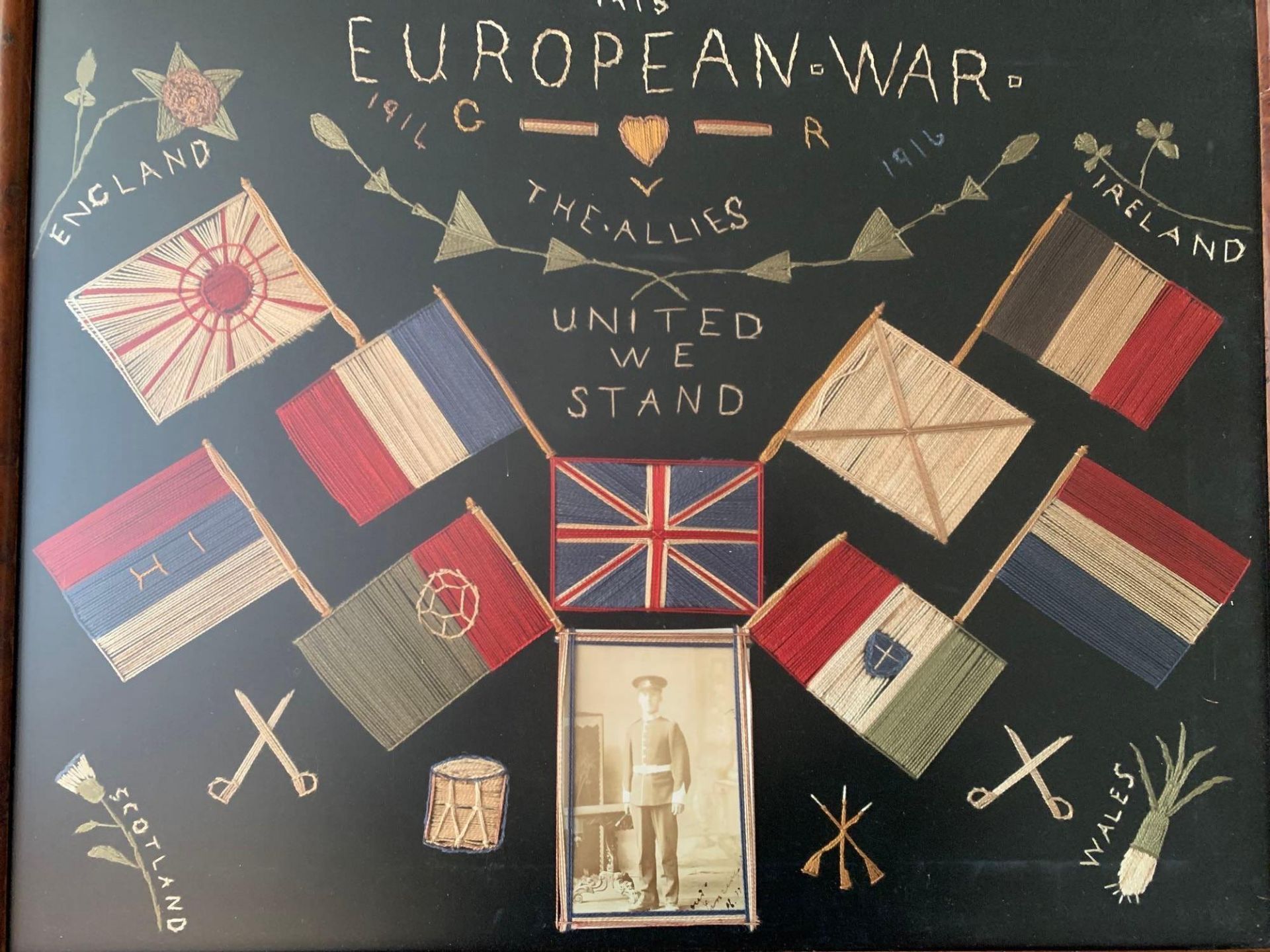 Needlework Wall Art A Handmade Piece Nicely Executed Titled European War The Allies United We - Image 7 of 8