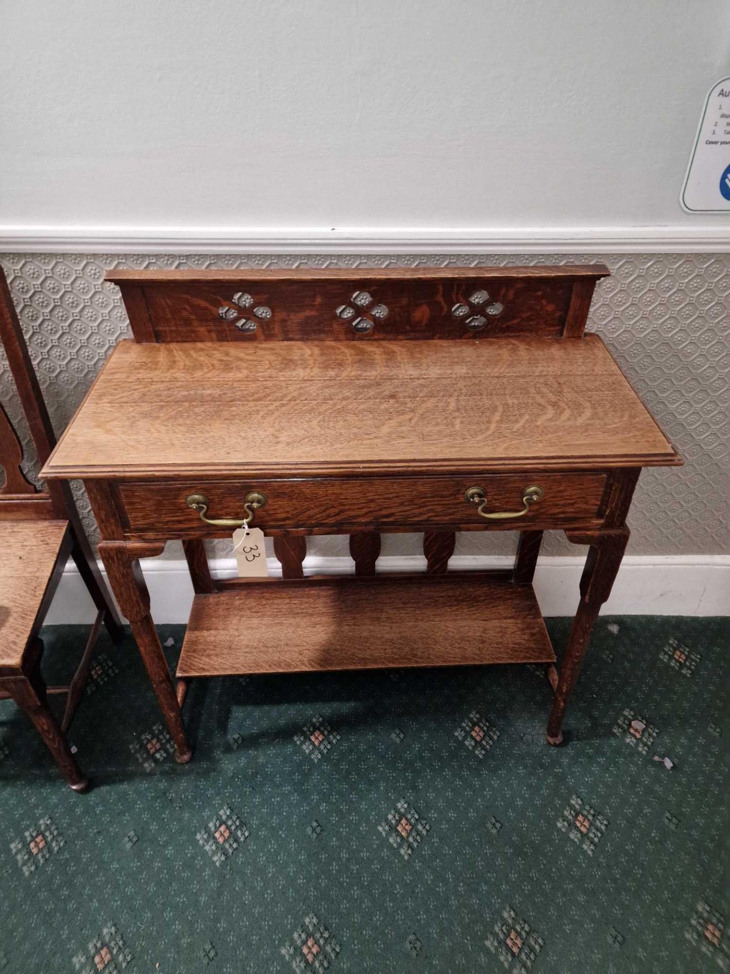 A Victorian Oak Stained Hall Table  Raised Carved Moulded Back Above A Beautifully Figured Top - Image 6 of 6