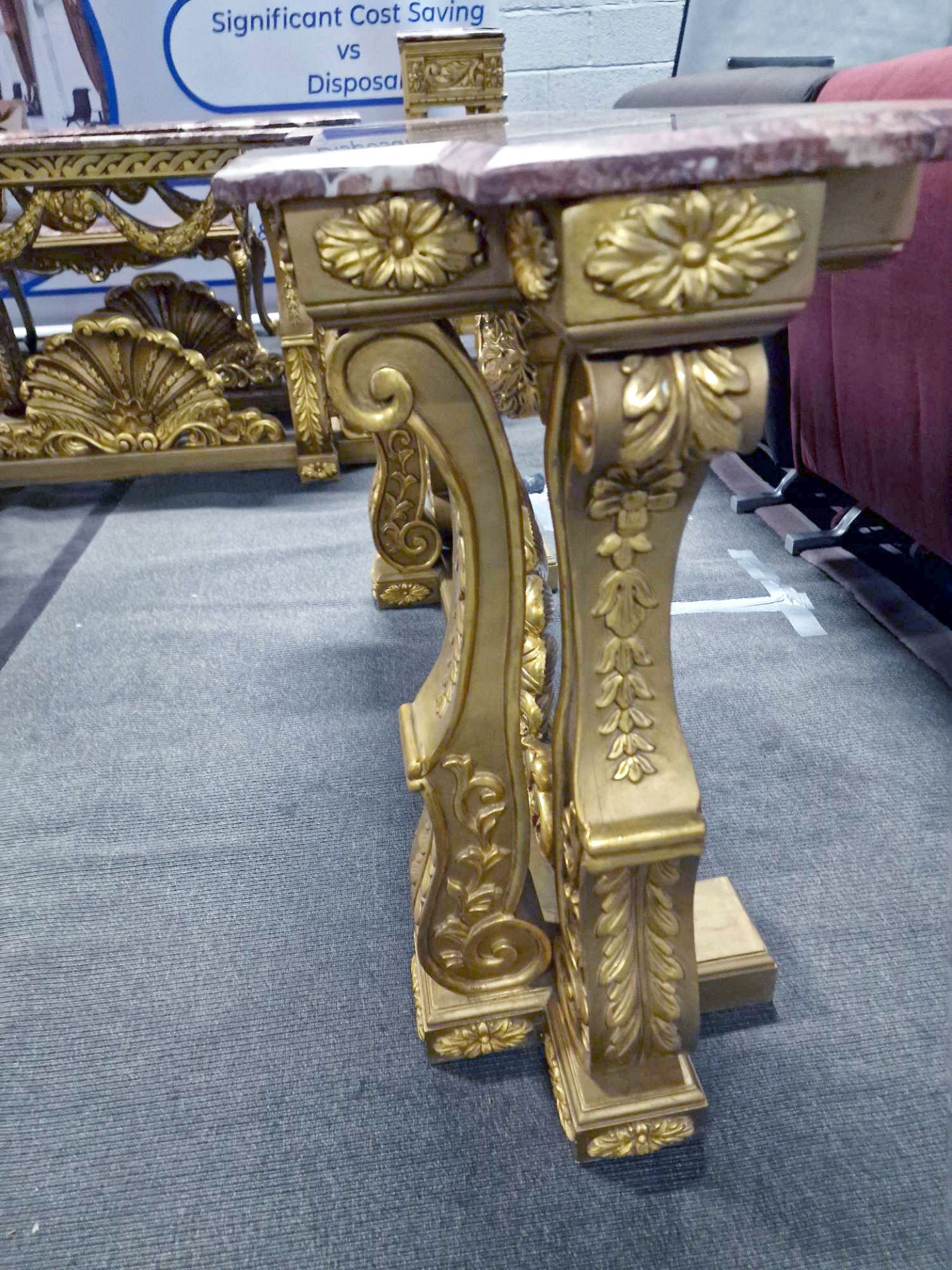 Italian Carved Gilt Wood Rococo Style Console Table The Bevelled Moulded And Thick Rosso Alicante - Image 12 of 16