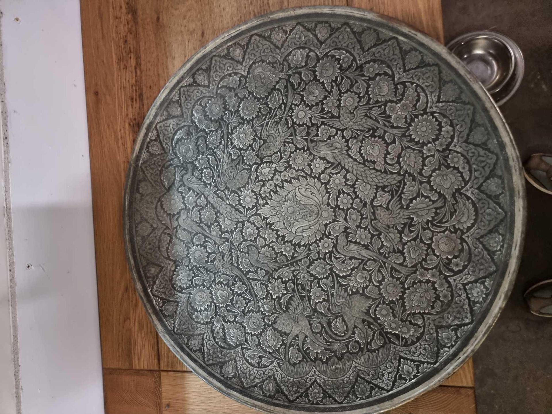 An Islamic Large Silver Metal Platter A Heavy Carved Piece 48cm - Image 3 of 3