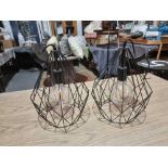 2 x Eglo Carlton Pendant Lights The Pendant Light Features A Black Diamond-Shaped Caged Body. The