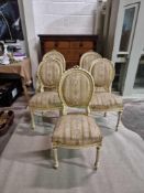 A Set Of Five French Style Dining Chairs With Cream And Gilt Decoration In Need Of Re-Upholstery The