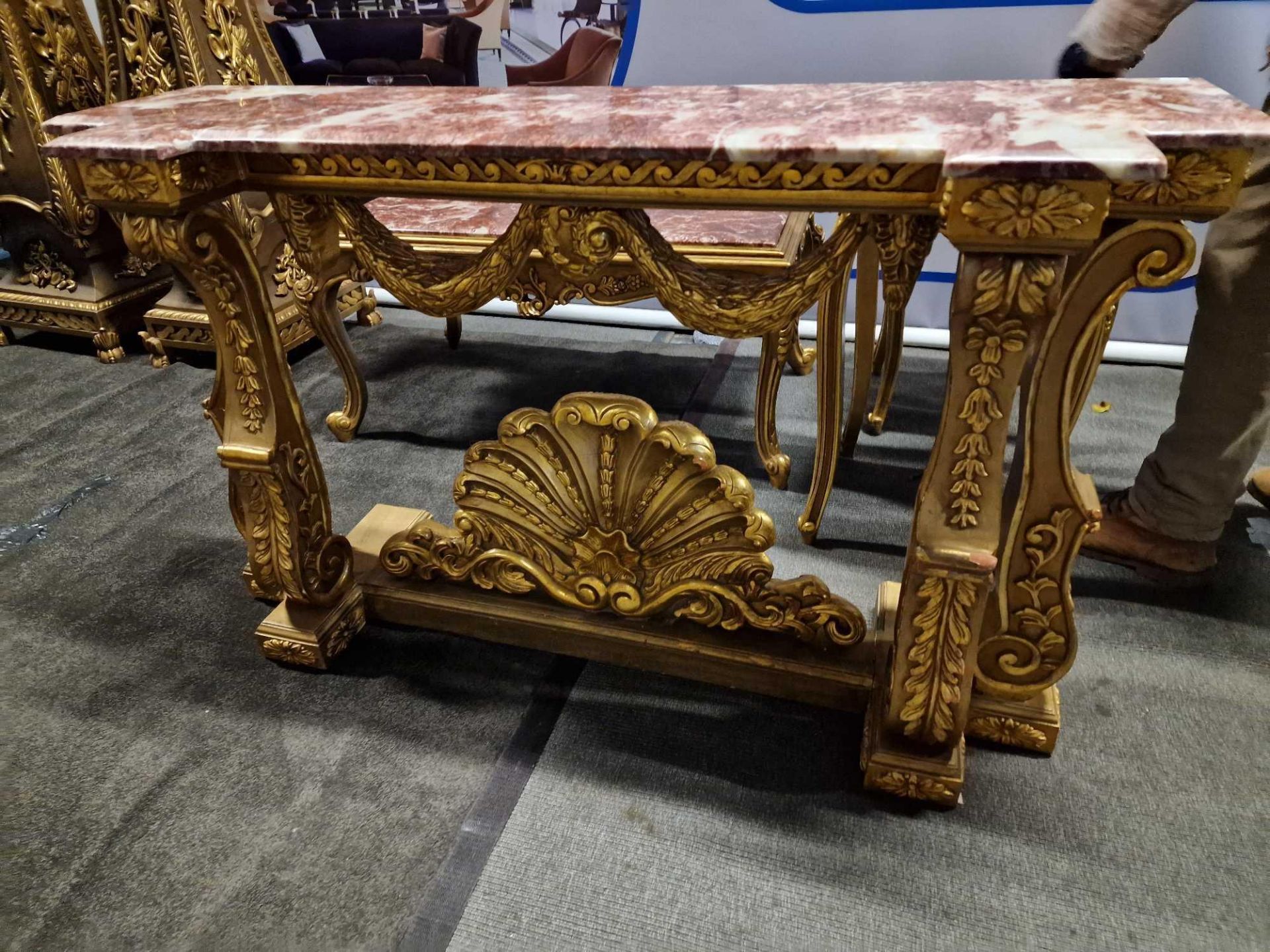 Italian Carved Gilt Wood Rococo Style Console Table The Bevelled Moulded And Thick Rosso Alicante - Image 8 of 24